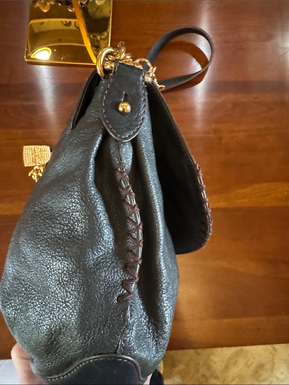 MCM VINTAGE Black Leather Crossbody with Gold Hardware - Picture 10 of 11